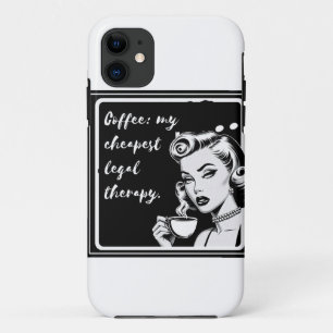 Retro black and white design with the phrase “Coff iPhone 11 Case