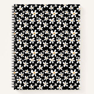 Retro Black and White Floral Pattern | Daisy | Notebook