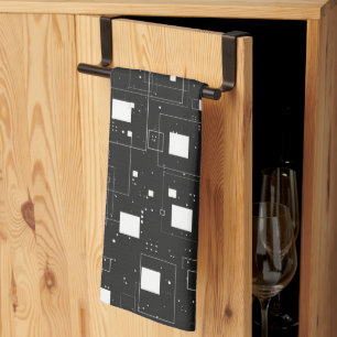 Retro Black and White Geometric Pattern Tea Towel