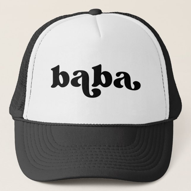 Retro Black and White Grandma Japanese Baba Trucker Hat (Front)