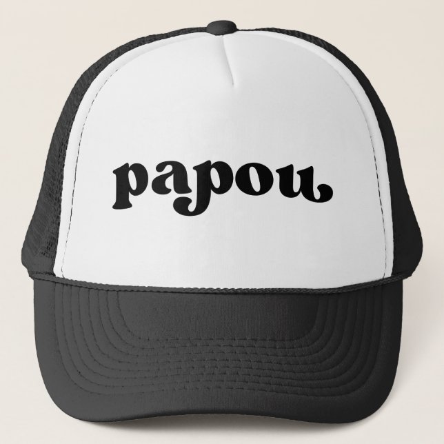 Retro Black and White Grandpa Greek Papou Trucker Hat (Front)
