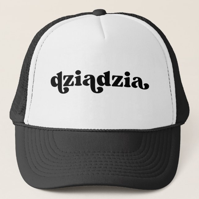 Retro Black and White Grandpa Polish dziadzia Trucker Hat (Front)