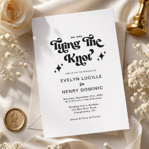 Retro Black and White Groovy Bold Script Wedding Invitation