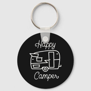 Retro  Black and White Happy Camper Key Ring