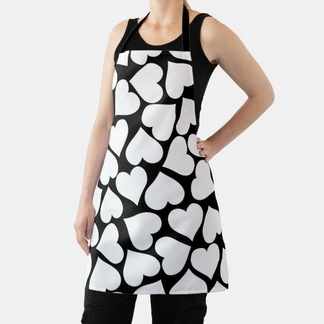 Retro Black and White Heart Pattern Apron (Insitu)
