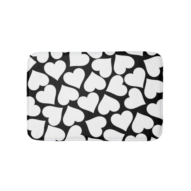 Retro Black and White Heart Pattern Bath Mat (Front)