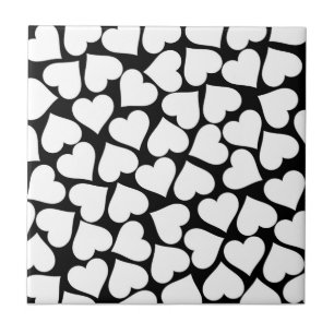 Retro Black and White Heart Pattern Ceramic Tile