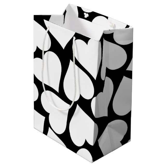 Retro Black and White Heart Pattern Medium Gift Bag (Back Angled)