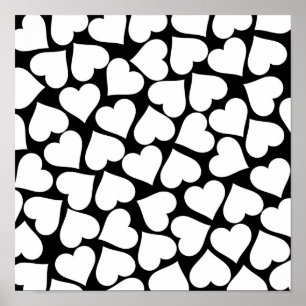 Retro Black and White Heart Pattern  Poster