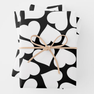 Retro Black and White Heart Pattern Wrapping Paper Sheet