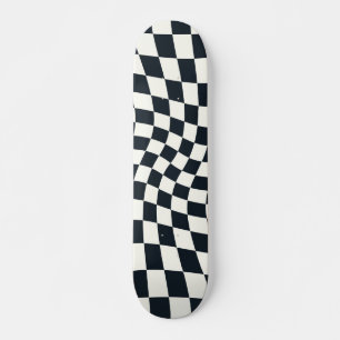 Retro Black And White Pastel Warped Checkerboard Skateboard