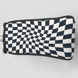 Retro Black And White Pastel Warped Chequerboard Golf Head Cover