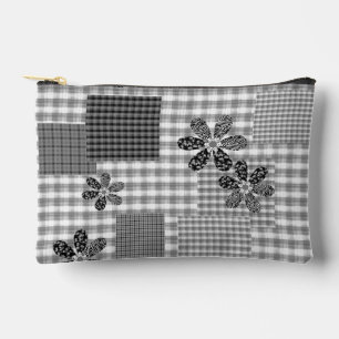 Retro black and white patchwork rustic pattern accessory pouch