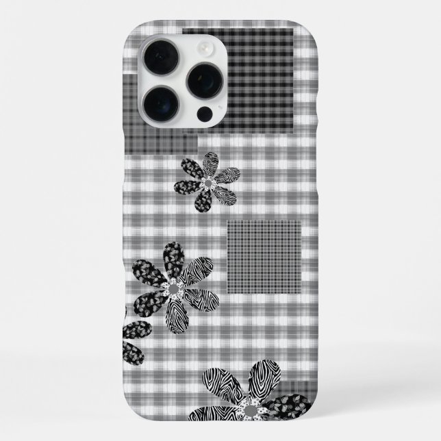 Retro black and white patchwork rustic pattern iPhone case (Back)