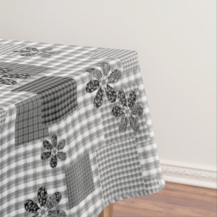 Retro black and white patchwork rustic pattern tablecloth