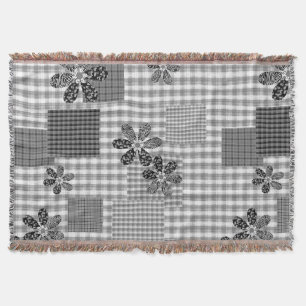 Retro black and white patchwork rustic pattern throw blanket