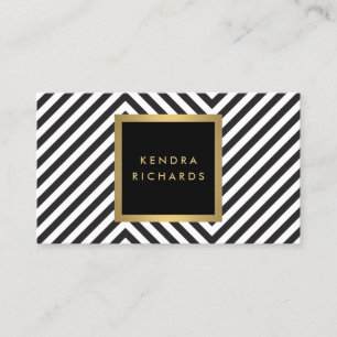 Retro Black and White Pattern Glam Gold Name Logo Business Card