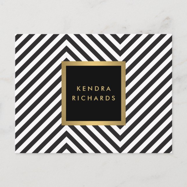 Retro Black and White Pattern Glam Gold Name Logo Postcard (Front)
