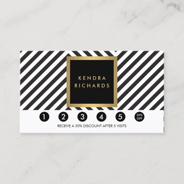Retro Black and White Pattern Glam Loyalty Card (Front)