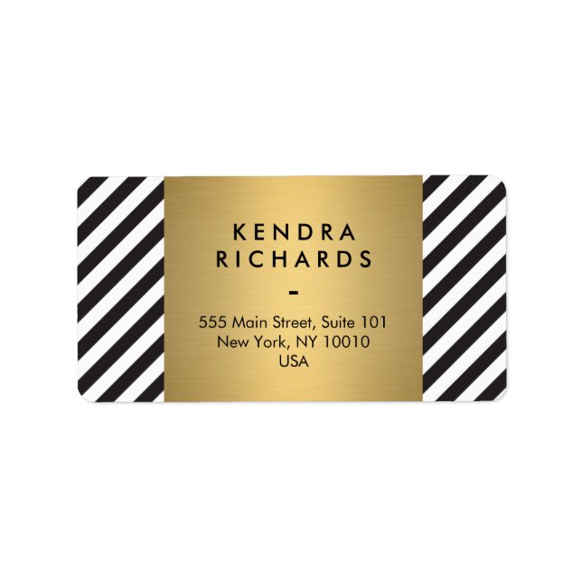 Retro Black and White Pattern Gold Name Logo Label (Front)