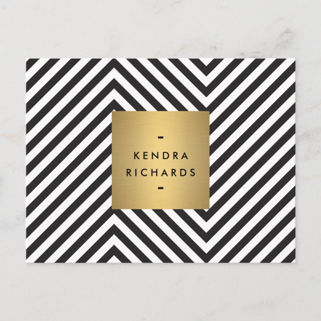 Retro Black and White Pattern Gold Name Logo Postcard (Front)