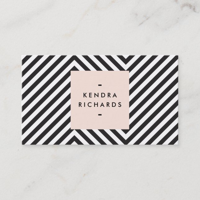 Retro Black and White Pattern Simple Name Logo Business Card (Front)