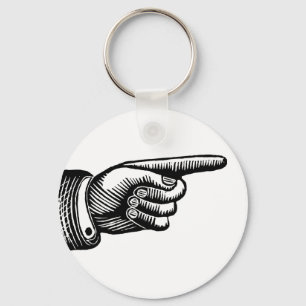 Retro Black and White Pointing Finger Key Ring