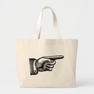 Retro Black and White Pointing Finger Large Tote Bag