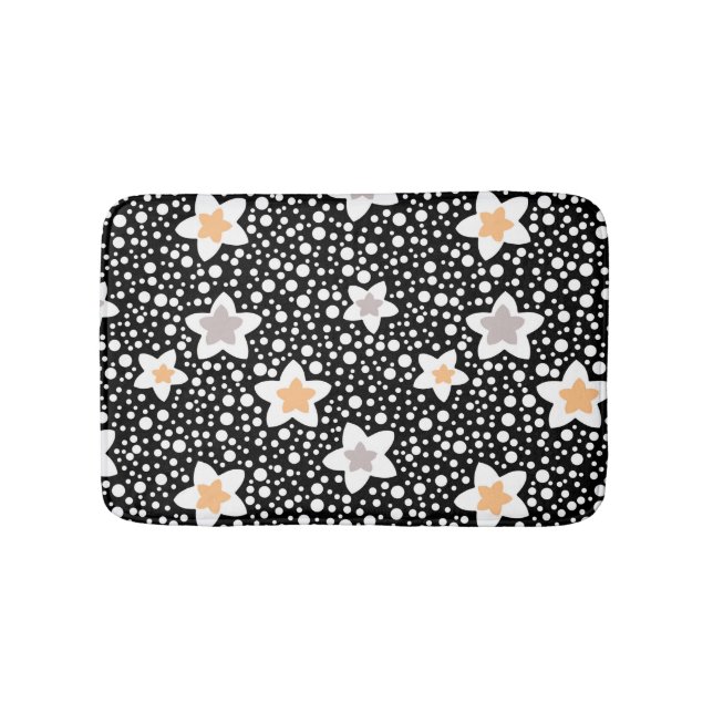 Retro black and white polka dots with stars  bath mat (Front)