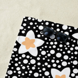 Retro black and white polka dots with stars  beach towel