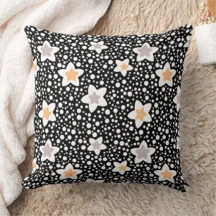 Retro black and white polka dots with stars  cushion