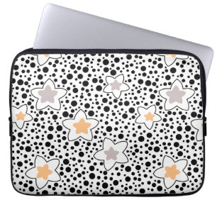 Retro black and white polka dots with stars laptop sleeve
