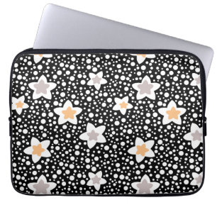 Retro black and white polka dots with stars laptop sleeve