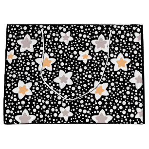 Retro black and white polka dots with stars  large gift bag