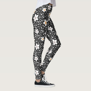 Retro black and white polka dots with stars leggings