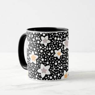 Retro black and white polka dots with stars  mug