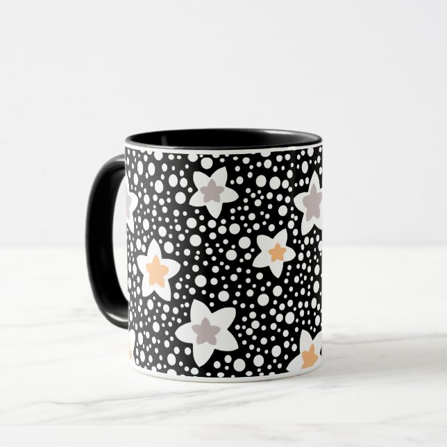 Retro black and white polka dots with stars  mug (Front Left)