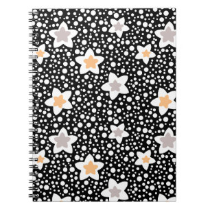 Retro black and white polka dots with stars  notebook