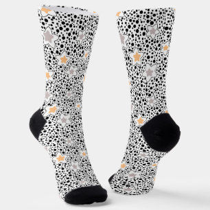 Retro black and white polka dots with stars  socks