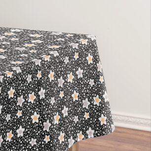 Retro black and white polka dots with stars tablecloth