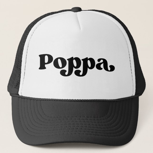 Retro Black and White Poppa Trucker Hat (Front)