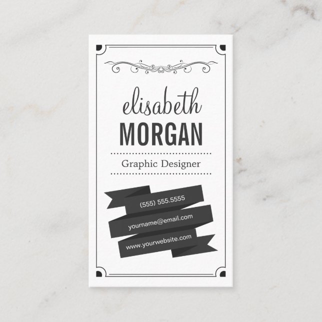 Retro Black and White - Simple Personal Contact Business Card (Front)