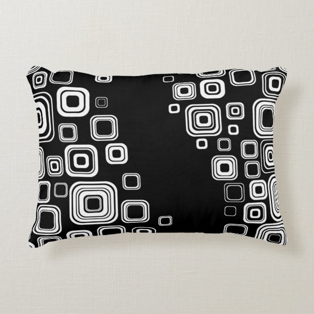 Retro black and white squares decorative cushion (Front)