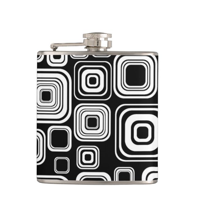 Retro black and white squares hip flask (Front)