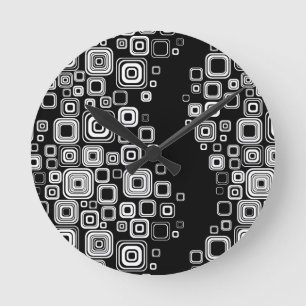 Retro black and white squares round clock