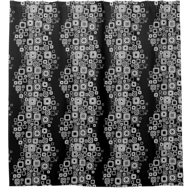 Retro black and white squares shower curtain (Front)