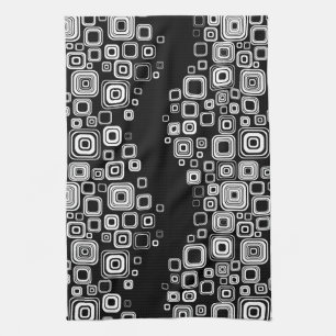 Retro black and white squares tea towel