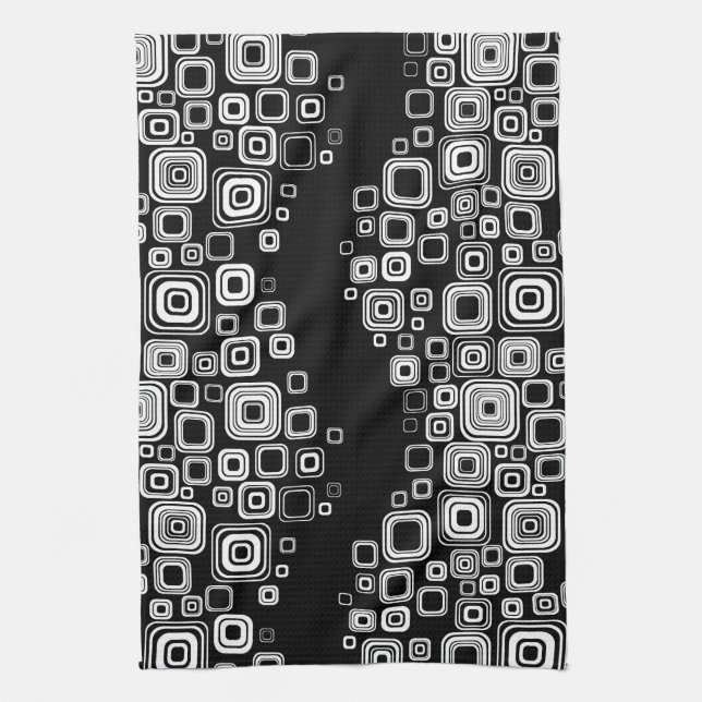 Retro black and white squares tea towel (Vertical)
