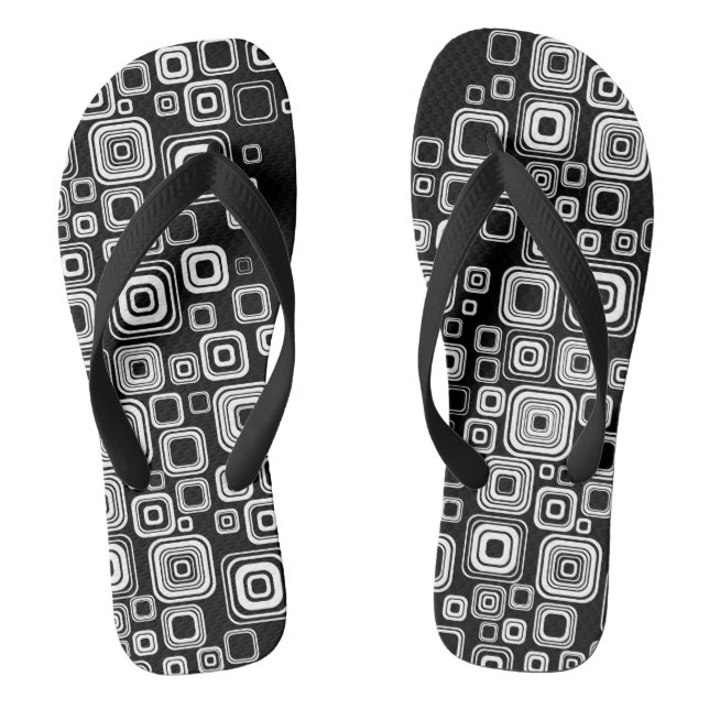 Retro black and white squares thongs (Footbed)