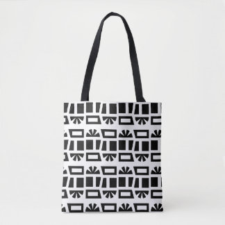 Retro Black and White Sun & Geometric Pattern Tote